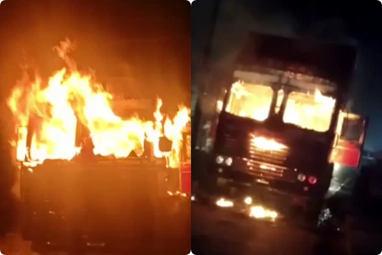 A container lorry was on fire in madapa toll gate