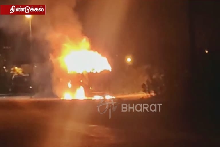 in dindigul karikali lorry which carried chemical waste met fire accident