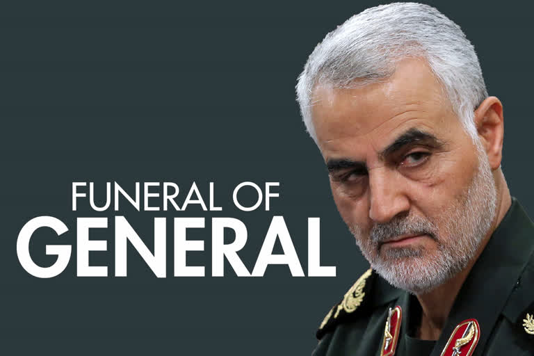 Thousands in Baghdad mourn Iranian general  Thousands mourn Iranian general  Iraq's capital Baghdad news  Iranian military commander Qasem Soleimani  Qasem Soleimani death  ഇറാനിയൻ ജനറലിന്‍റെ സംസ്കാര ചടങ്ങിൽ പങ്കെടുത്ത് ആയിരങ്ങൾ