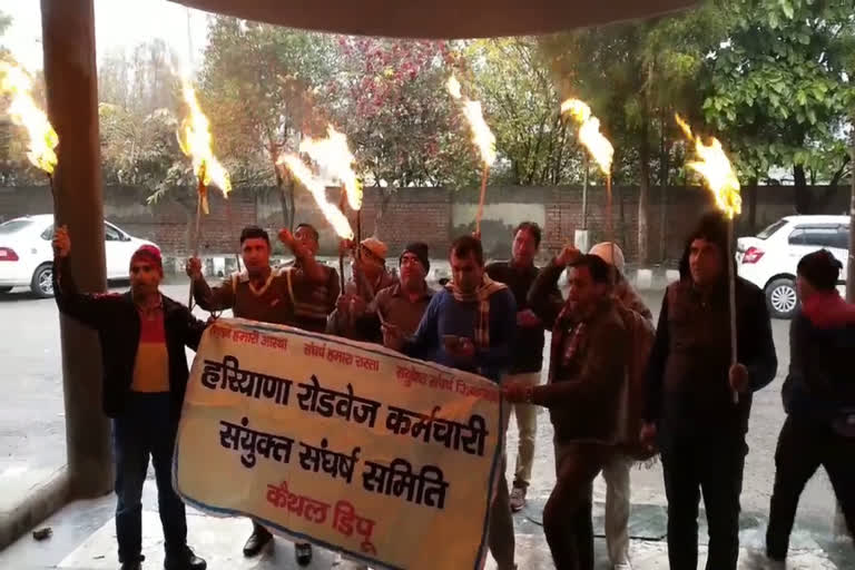 roadways employees got torch procession in kaithal