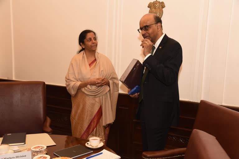 Finance Minister Nirmala Sitharaman and Singapore Senior Minister and Coordinating Minister for Social Policies Tharman Shanmugaratnam