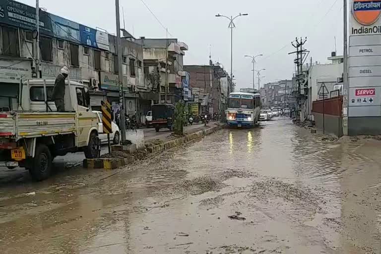 water logging at kurukshetra roads after rain