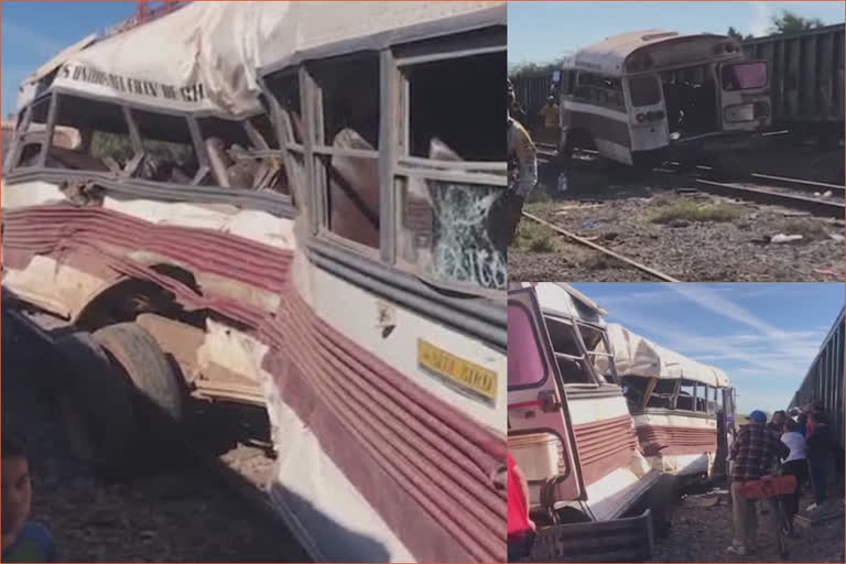 7 dead in Mexico bus-train crash, 3 dozen injured