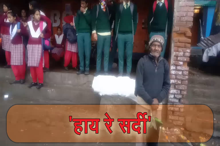 School students in trouble due to cold in paonta, कड़ाके की ठंड में स्कूली छात्रों बस के लिए करना पड़ा लंबा इंतजार