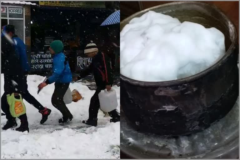 Villagers drinking ice water due to freezing of water in Kinnaur