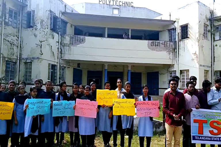 warangal polytechnic college students protest demanding minimum Accommodations