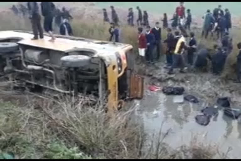 Children injured as school bus falls into canal in UP