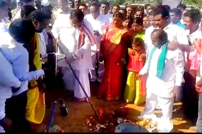 telangana state assembly speaker pocharam srinivas reddy laid foundation for agriculture market committee building at mylaram  in kamareddy district