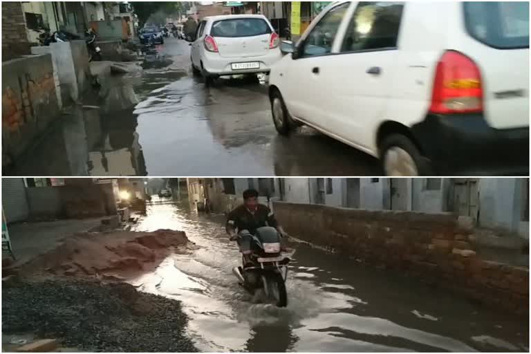 After the rain water on the roads and streets in Sriganganagar, after rain problem in Sriganganagar, Sriganganagar rain water issue, श्रीगंगानगर में बारिश के बाद पानी ही पानी