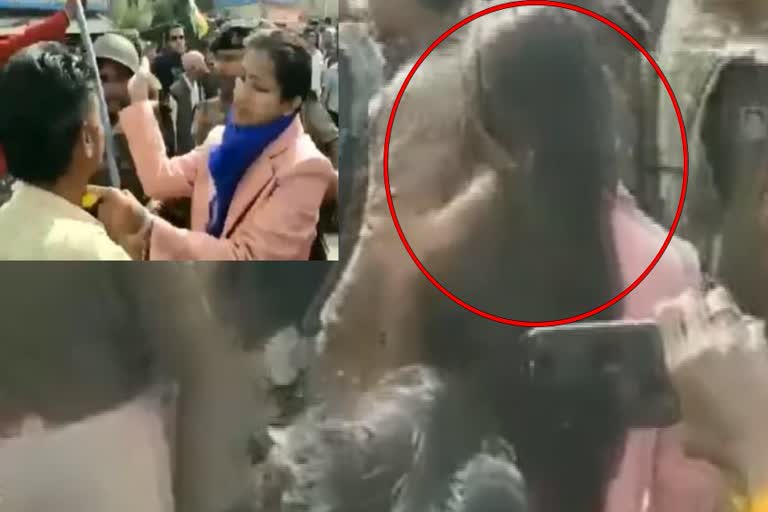 madhyapradesh protestor pulls hair