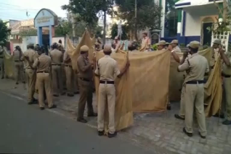 police deployment with fish nets in amaravathi area