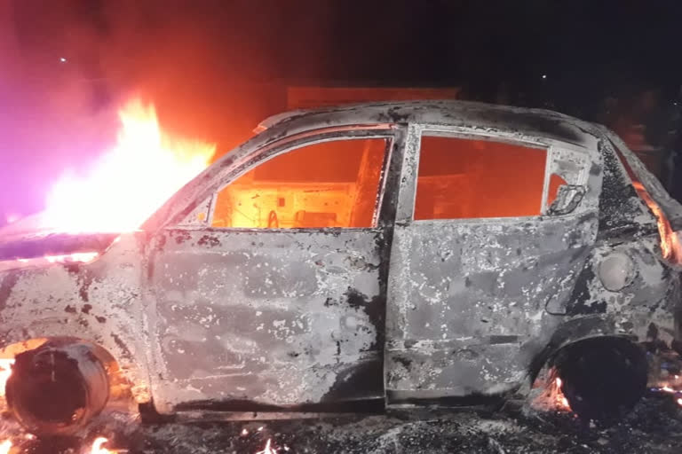 Sarpanch candidate car set on fire