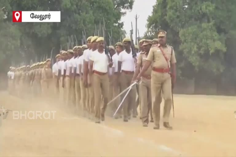 on republic day occasion in vellore along with school students police folks parade rehearsal held.