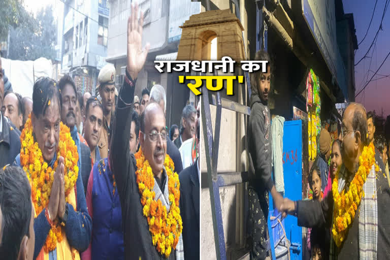 Vijay goel reached to slums to support bjp candidate subhash sachdeva