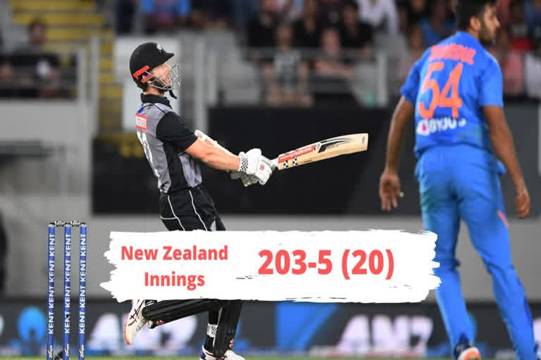 team india need 204 runs to win first t20i match against newzealand