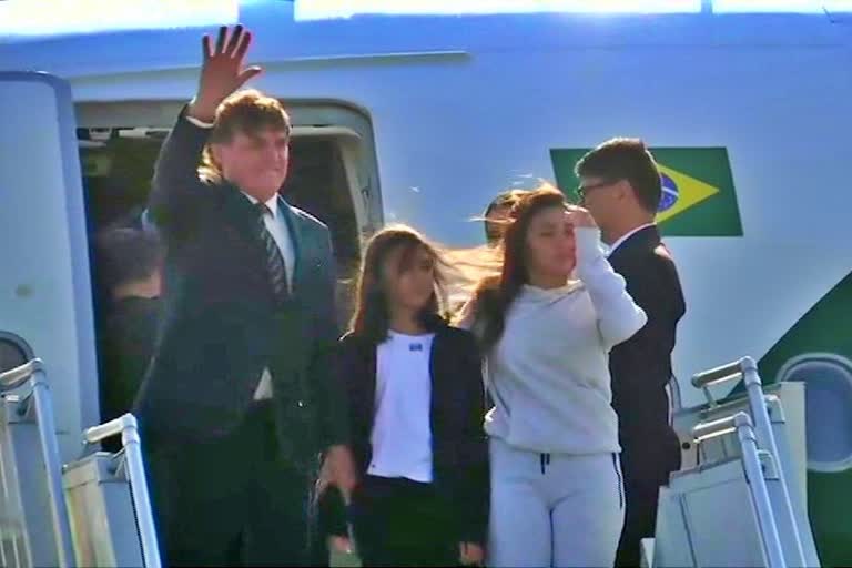 President of Brazil, Jair Messias Bolsonaro arrives at Delhi airport.