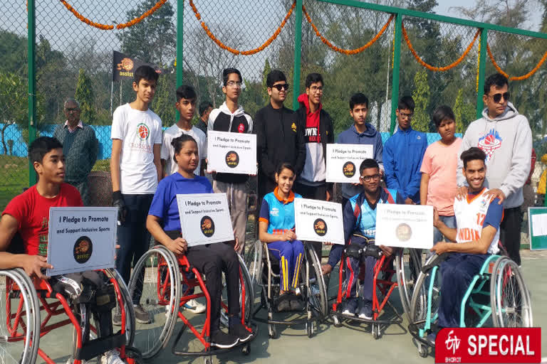 Divyang plays basketball in Foundation Day of Greater Noida function