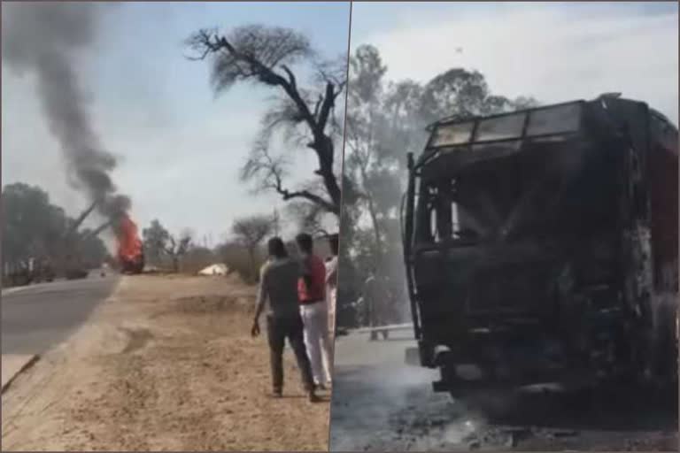 truck fire due to short circuit in charkhi dadri