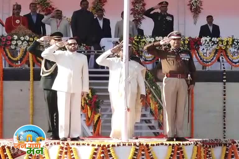 Jharkhand Governor Draupadi Murmu unfurls the tricolor at the historic Morhabadi ground