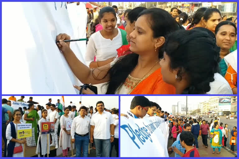 cpe junior college helds signature campaign on eradication of plastic at vishaka