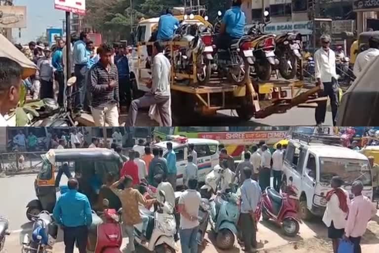 A quarrel between the bike rider and towing police in hubli