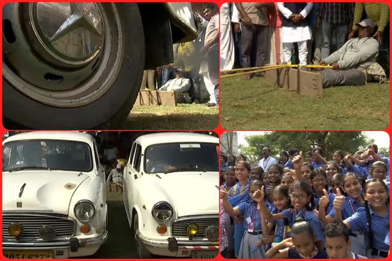 In the Vijayanagaram district 70 years old man show his stamina throug The car was dragged