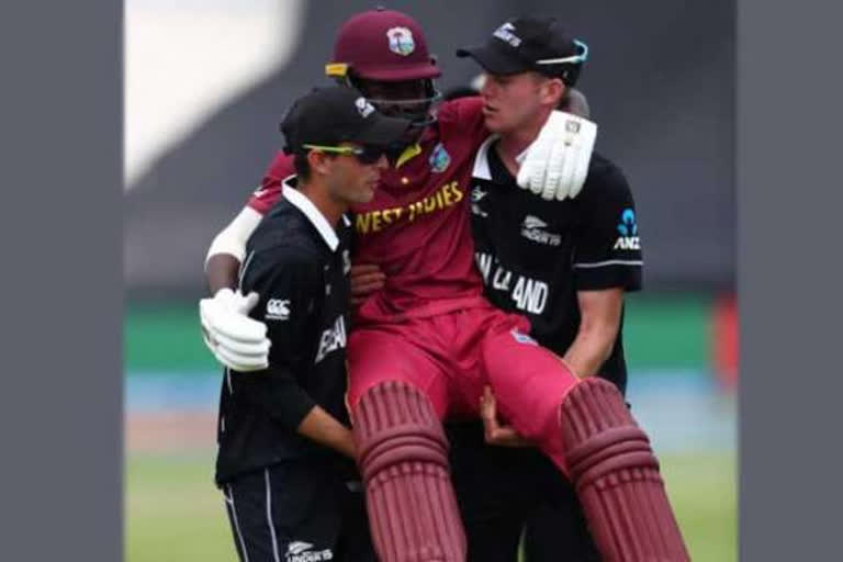 Watch: Heartwarming Moment New Zealand U19 Players Carry WI’s Kirk McKenzie Off The Field After He Suffers Cramp