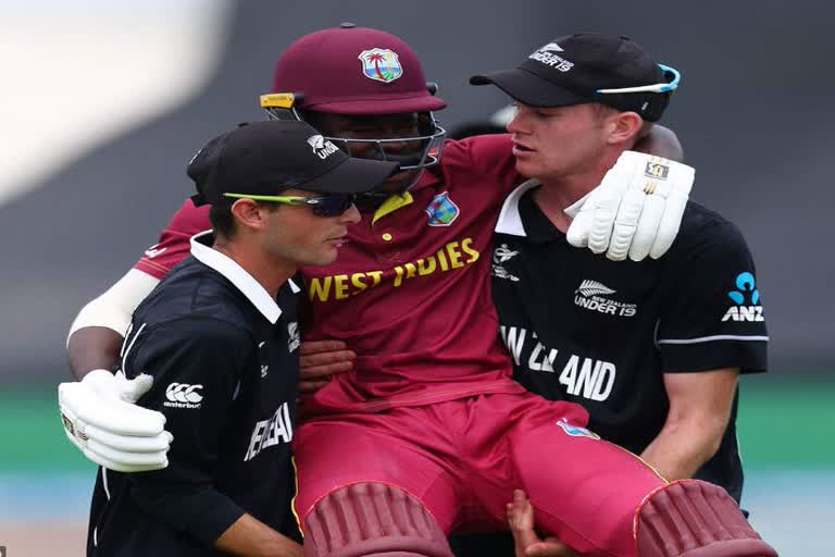 New Zealand U-19 cricketers carry West Indies' player off field