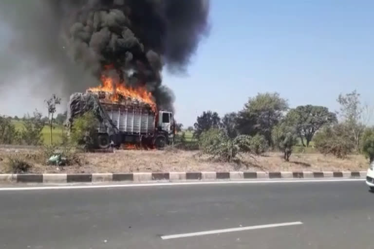 Fire in a truck filled with medicines