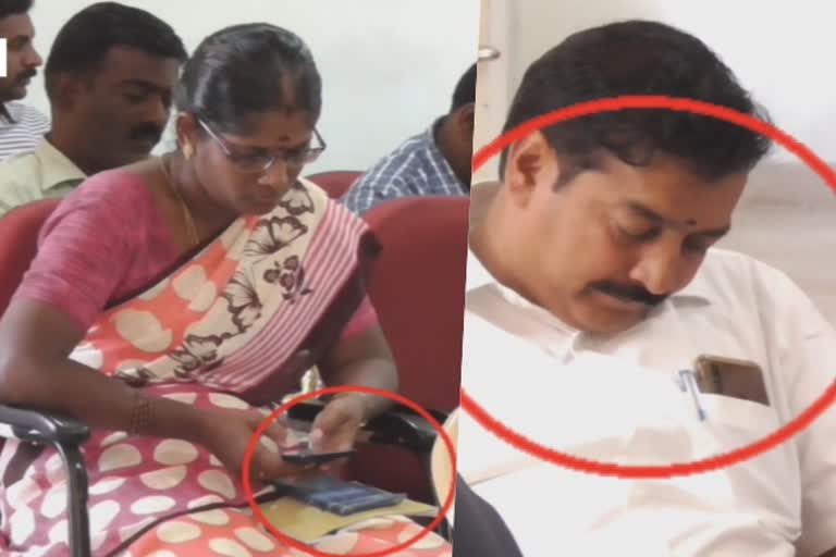 dharmapuri govt employees sleeping and chatting in phones in farmer grievance meet