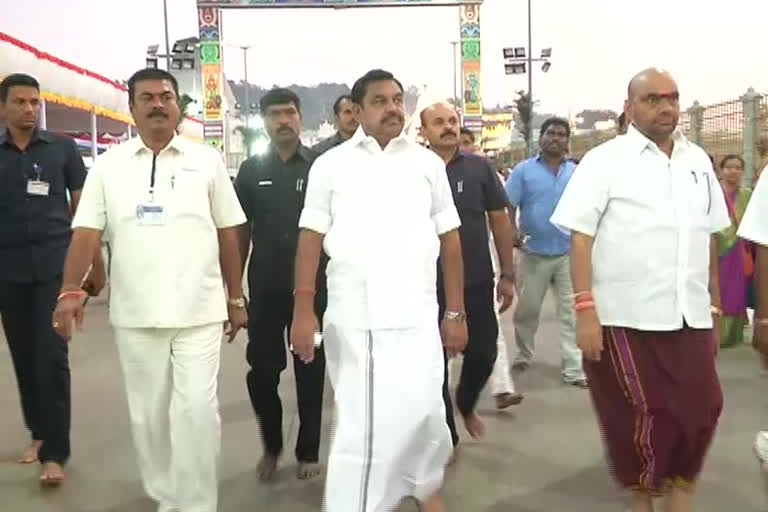 tamilnadu  CM Palaniswami reached Tirumala