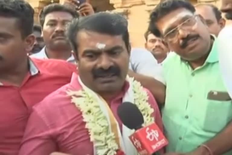 seeman participated in thanjavur temple kudamulugu  semman in thanjavur  தஞ்சையில் சீமான்  அ