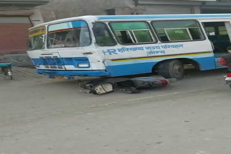 roadways Bus hit Scooty in jind