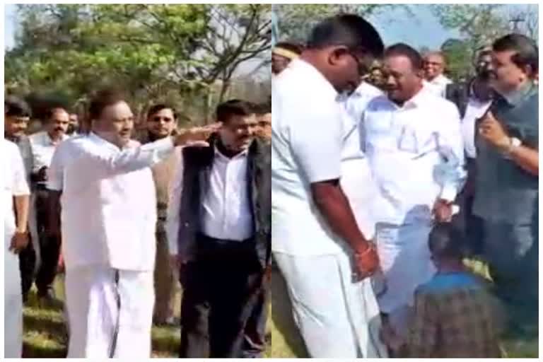 Forest Minister Dindigul Srinivasan controversy, Dindigul Srinivasan controversy over asking to remove his sandals by tribal boy, asking to remove his sandals by tribal boy, அமைச்சர் திண்டுக்கல் சீனிவாசன், செருப்பை கழற்ற வைத்த அமைச்சர்