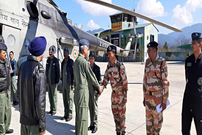 AIR MARSHAL RD MATHUR PVSM AVSM VSM ADC, AIR OFFICER COMMANDING--CHIEF,EASTERN AIR COMMAND VISITS ZIRO ADVANCE LANDING GROUND AND LIMKING HELIPAD IN NORTH EAST ETV BHARAT NEWS