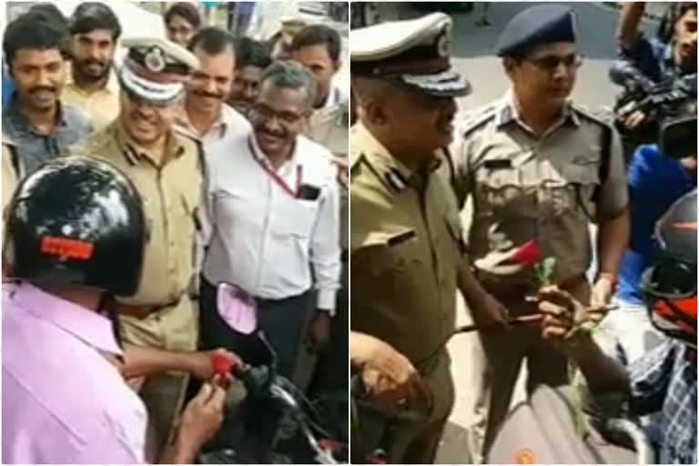 valentines day kerala police  kerala police valentines day awareness programme  ലൗവ് യുവർ ലൈഫ്  love your life programme  റോസാപ്പൂ ഹെല്‍മറ്റ്  വാലന്‍റൈൻസ് ദിനം  പ്രണയദിനം  വഴുതക്കാട് പൊലീസ് ആസ്ഥാനം  ക്രൈംബ്രാഞ്ച് ഐജി എസ്.ശ്രീജിത്ത്  ക്രൈംബ്രാഞ്ച് പൊലീസ്