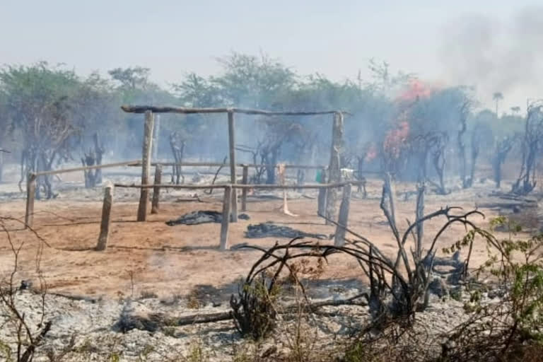 sheep's shed burned in yadadribhuvanagiri district