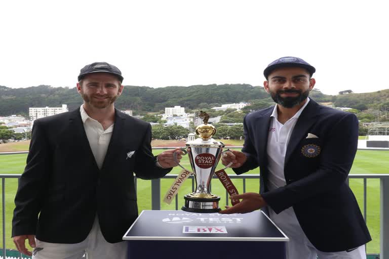 Ind vs NZ, Test match trophy in Wellington, ৱালিংটনত টেষ্ট ট্ৰফীৰ সৈতে বিৰাট-উলিয়ামচন