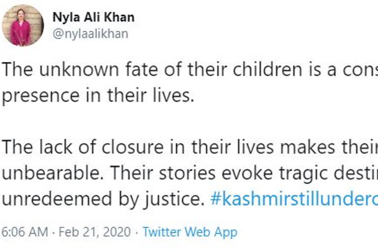 we cannot forget jailed youth of kashmir: nyla ali khan