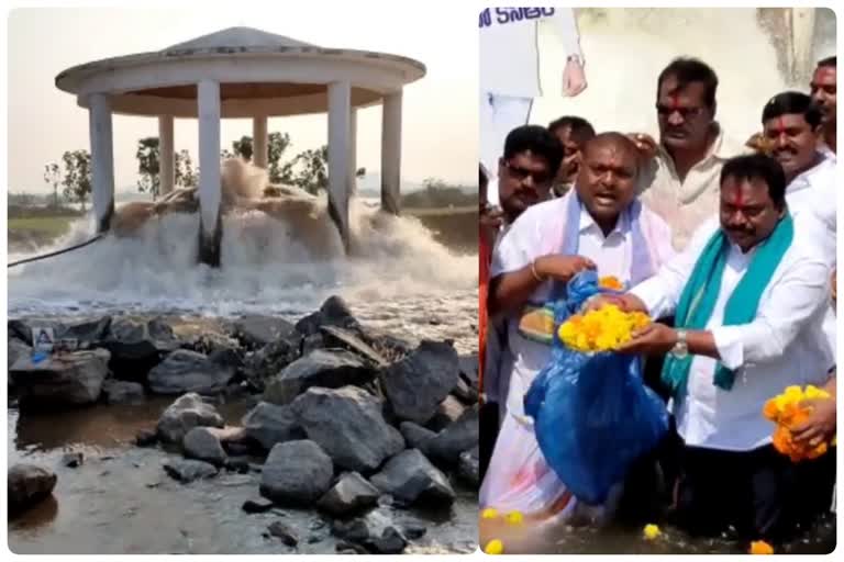 mla sunke ravishankar gave jala harathi in karimnagar at narayanpur reservoir