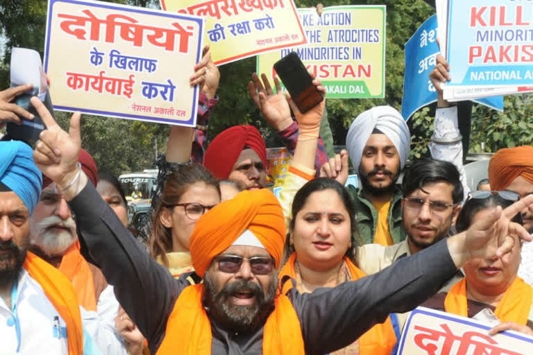 national akali dal march against violence on minorities in pakistan in jantar mantar in delhi