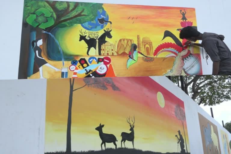 wall painting competition  மீனம்பாக்கம் சுவர்சித்திரம் வரையும் போட்டி  சுவர் சித்திரப் போட்டி  காட்சித் தொடர்பியல்  மாணவர்களால் வரையப்பட்ட சுவர் சித்திரம்