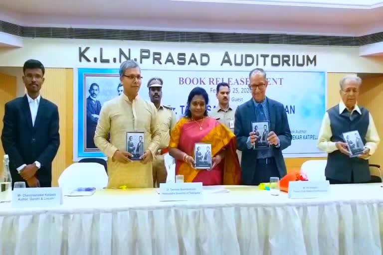 gandhi and linkon book released by governer thamili sai soundara rajan