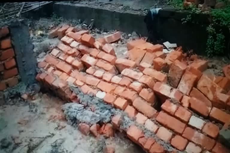 Wall of toilet fall in bagha