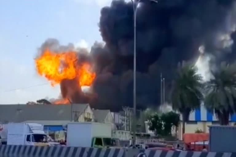 Fire breaks out at an oil warehouse in Madhavaram area in Chennai