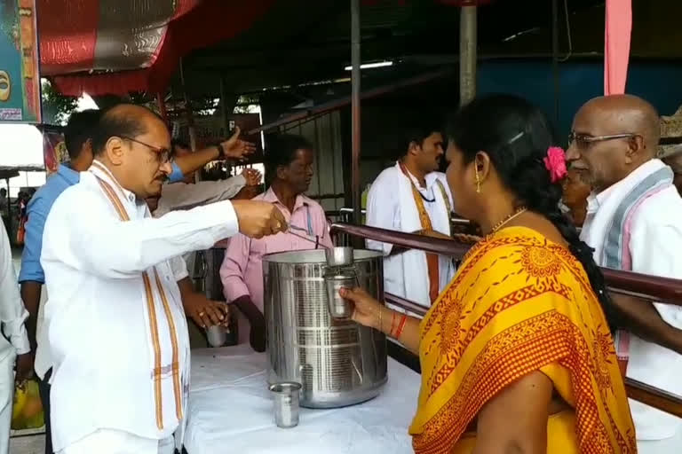 free Distribution of buttermilk at Bhadradri Temple in