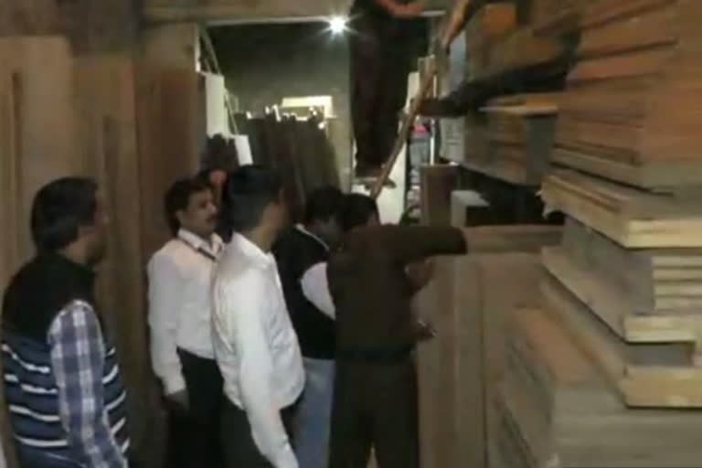 Commercial Taxes Department has taken a raid action on the wooden godown in gwalior