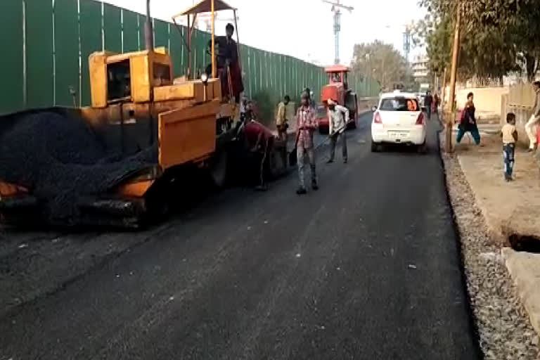 road construction in sector-14 at dwarka in delhi