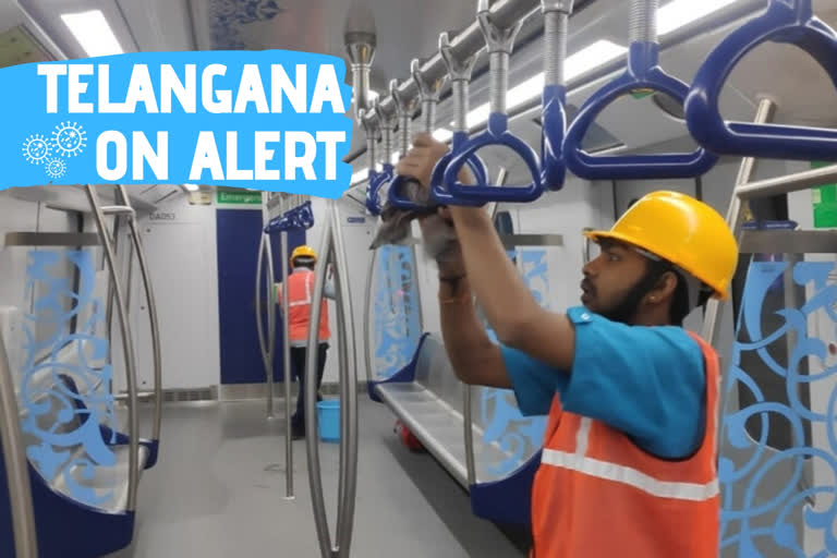 Novel Coronavirus  COVID 19  Sanitation  Hyderabad Metro Rail  TSRTC  Cleaning Operations  Telangana Government  കോവിഡ് -19  തെലങ്കാന  കോവിഡ് -19: തെലങ്കാനയിൽ ശുചീകരണ പരിപാടികൾ വിപുലീകരിച്ചു  Telangana takes up cleanliness drive across Metro, bus systems  ശുചീകരണ പരിപാടികൾ