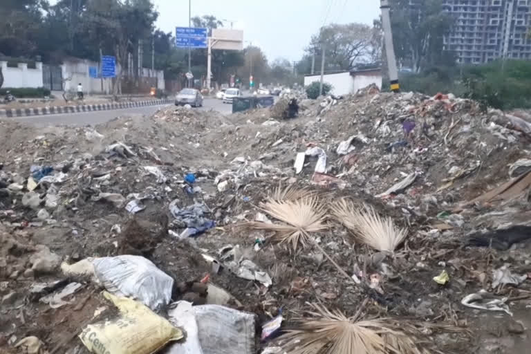 Litter pile on the main road of Chhatarpur in south delhi